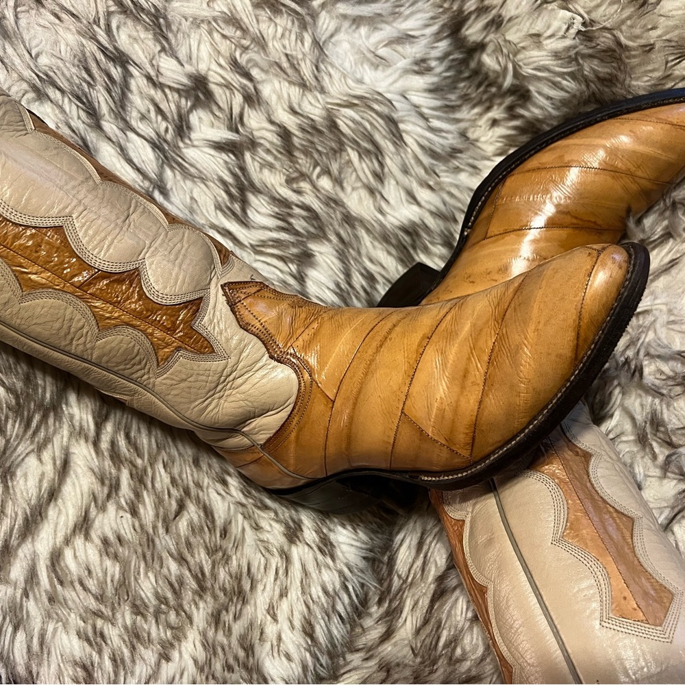 Nocona Tan and Cream Men's EEL & Leather western cowboy Boots 8.5 D - Picture 13 of 15
